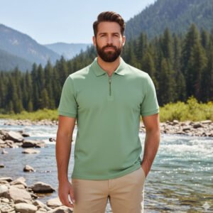 Polo Zipper T-shirt Half Sleeve (Lime Green)