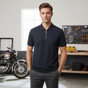 Polo Zipper T-shirt Half Sleeve (Black)