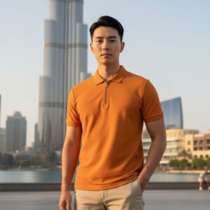 Polo Zipper T-shirt Half Sleeve (Orange)