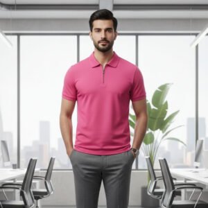 Polo Zipper T-shirt Half Sleeve (Pink)