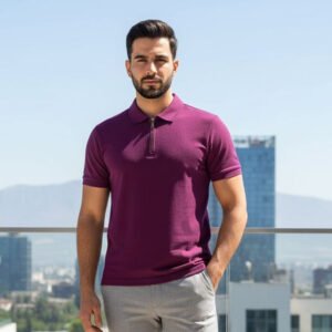 Polo Zipper T-shirt Half Sleeve (Purple)