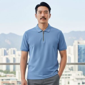 Polo Zipper T-shirt Half Sleeve (Sky Blue)
