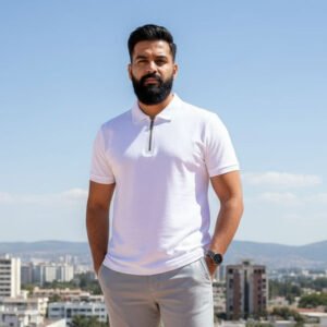 Polo Zipper T-shirt Half Sleeve (White)