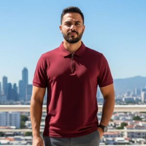 Polo Zipper T-shirt Half Sleeve (Wine)