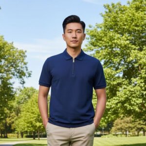 Polo Zipper T-shirt Half Sleeve (Navy)