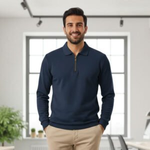 Polo Zipper T-shirt Full Sleeves (Navy)