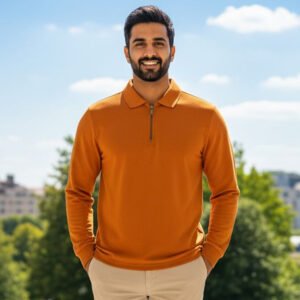 Polo Zipper T-shirt Full Sleeves (Orange)