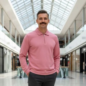 Polo Zipper T-shirt Full Sleeves (Pink)