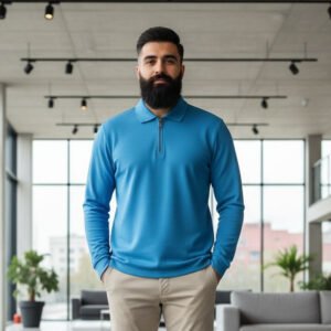 Polo Zipper T-shirt Full Sleeves (Sky Blue)