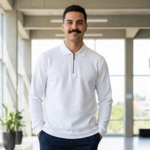 Polo Zipper T-shirt Full Sleeves (White)