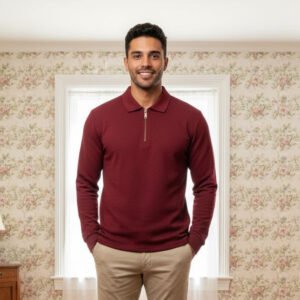 Polo Zipper T-shirt Full Sleeves (Wine)