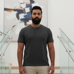 Henley T-shirt Half Sleeve (Black)