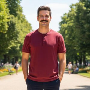 Henley T-shirt Half Sleeve (Wine)