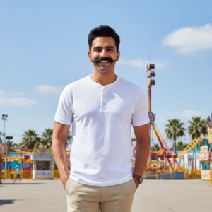 Henley T-shirt Half Sleeve (White)