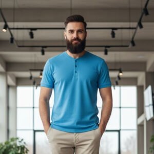 Henley T-shirt Half Sleeve (Sky Blue)