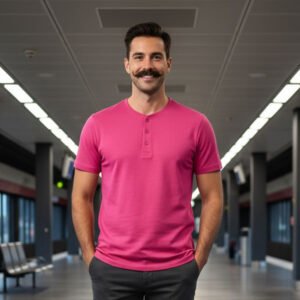 Henley T-shirt Half Sleeve (Pink)