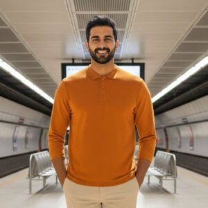 Henley T-shirt Half Sleeve (Orange)