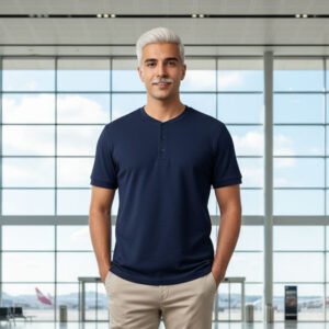 Henley T-shirt Half Sleeve (Navy)