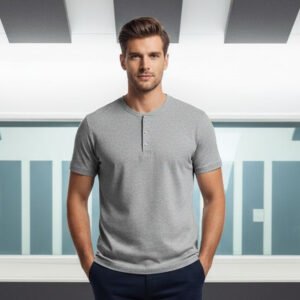 Henley T-shirt Half Sleeve (Grey)