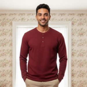 Henley T-shirt  Full Sleeve (Wine)