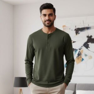 Henley T-shirt  Full Sleeve (Olive)