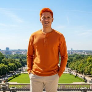 Henley T-shirt  Full Sleeve (Orange)