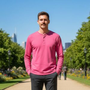 Henley T-shirt  Full Sleeve (Pink)