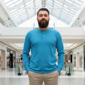 Henley T-shirt  Full Sleeve (Sky Blue)