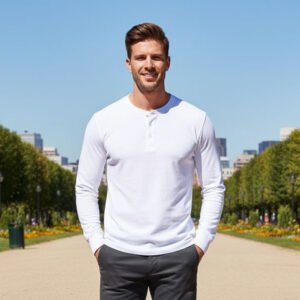 Henley T-shirt  Full Sleeve (White)