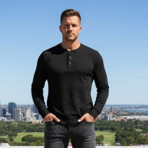 Henley T-shirt  Full Sleeve (Black)
