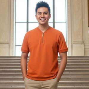 Henley  Zipper T-shirt Half Sleeve (Orange)
