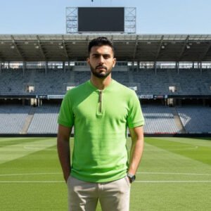 Henley  Zipper T-shirt Half Sleeve (Lime Green)