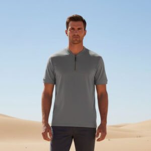 Henley  Zipper T-shirt Half Sleeve (Grey)