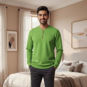 Henley  Zipper T-shirt  Full Sleeve (Lime Green)