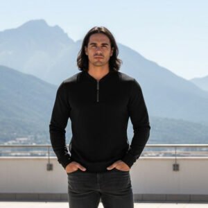 Henley  Zipper T-shirt  Full Sleeve (Black)