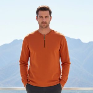 Henley  Zipper T-shirt  Full Sleeve (Organe)