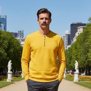 Henley  Zipper T-shirt  Full Sleeve (Yellow)