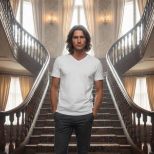 V Neck T-shirt  Half Sleeve (White)