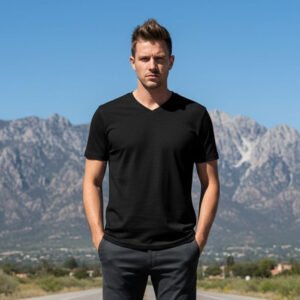 V Neck T-shirt  Half Sleeve (Black)