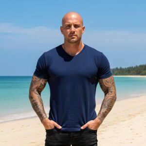 V Neck T-shirt  Half Sleeve (Navy)