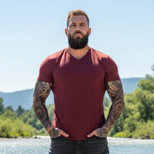 V Neck T-shirt  Half Sleeve (Wine)