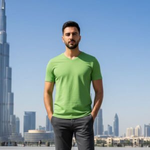 V Neck T-shirt  Half Sleeve (Lime Green)