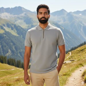 Polo Zipper T-shirt Half Sleeve (Grey)